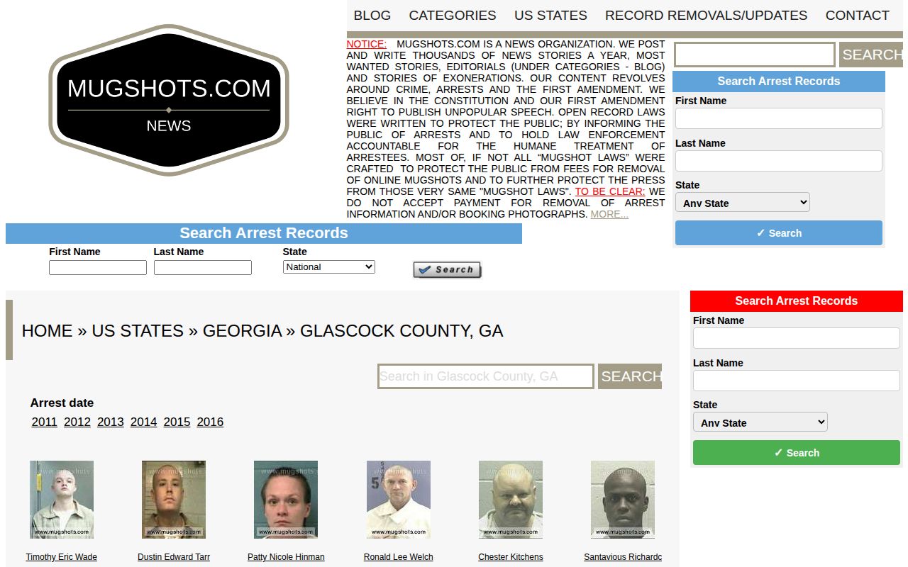 Unofficial historical Glascock County mugshot archive interface