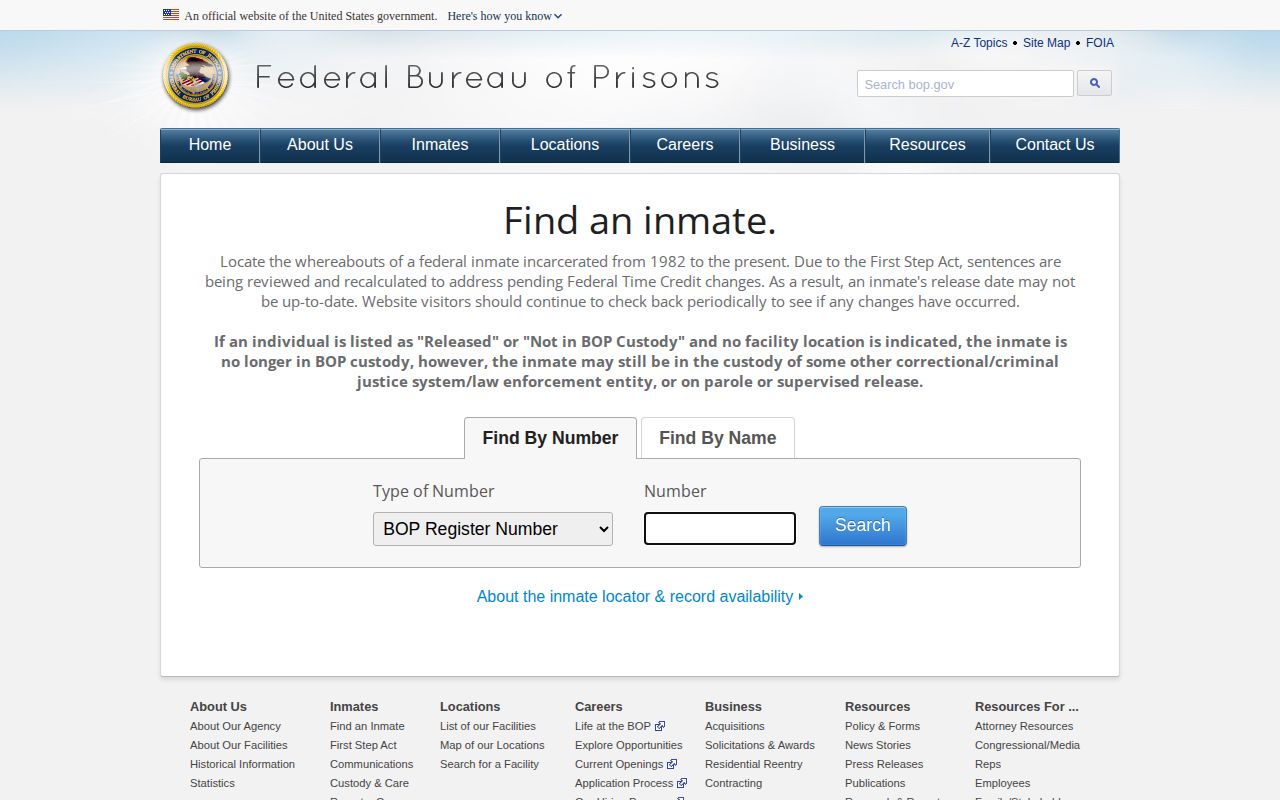 Federal Bureau of Prisons inmate locator for distinct federal custody checks